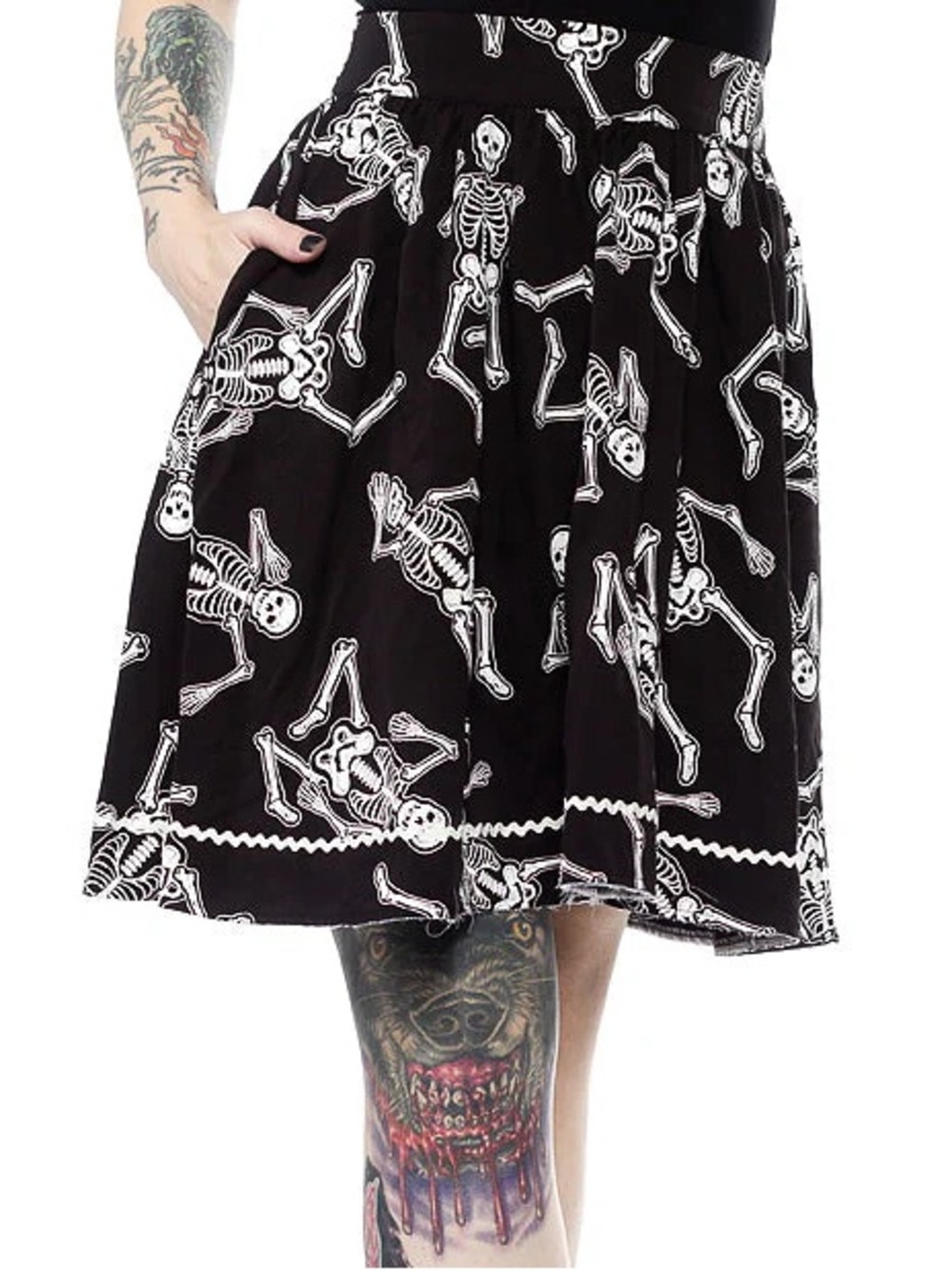 Sourpuss Dancing Skeletons Retro Swing Skirt Halloween